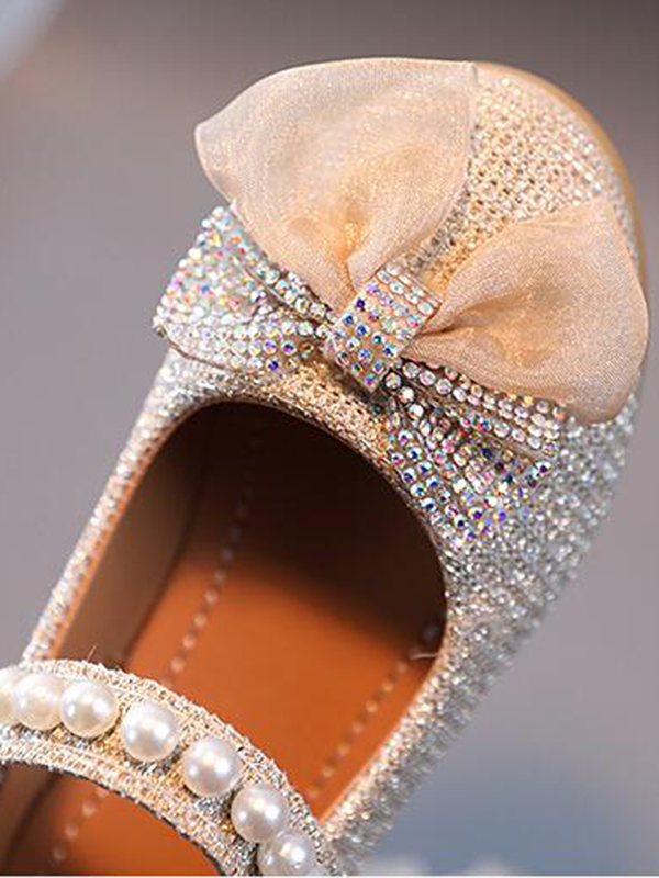 Shoes By Liv & Mia | Pearl and Rhinestone Bow Flats - Mia Belle Girls