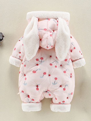 Baby Cherry Bomb Bunny Full Zip Hooded Jumpsuit - Pink