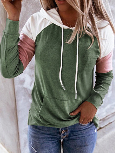 Women's Patch Pullover White Hooded Top Green