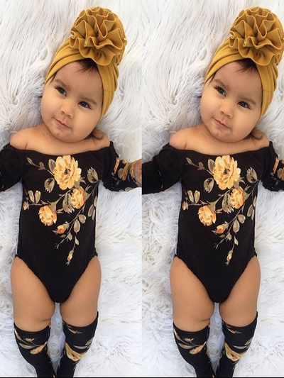 Baby Roses Are Yellow Long Sleeved Onesie with Matching Socks Set - Mia Belle Girls