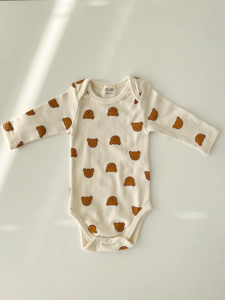 Baby Mini Bear Long Sleeve Romper Onesie White