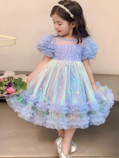 Mia Belle Girls Iridescent Ruffle Gown | Girls Spring Dresses