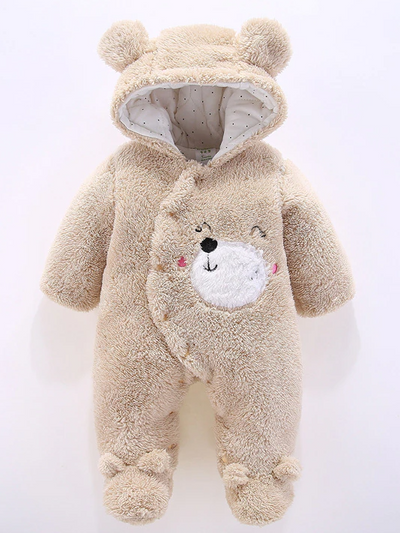 Baby Paws for Cuteness Hood and Footie Jumpsuit Beige