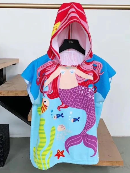 Girls We Love Mermaids and Unicorns Themed Hooded Beach Towel