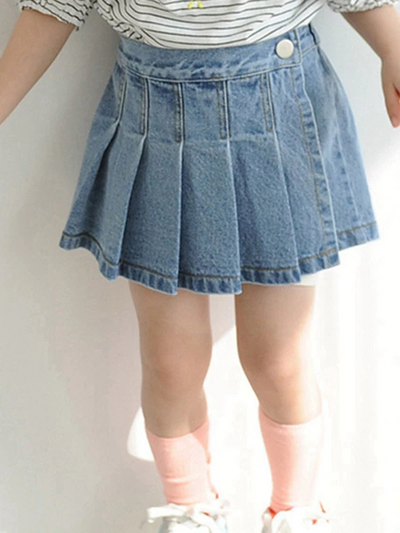 Kids Denim Clothes |  Toddler Pleated Denim Skort | Mia Belle Girls
