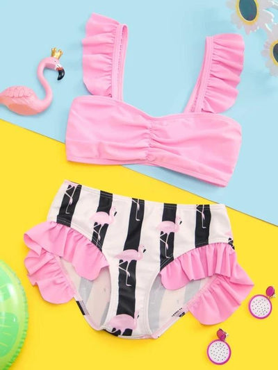 Cute Toddler Swimsuits | Girls Pink Ruched Striped Two Piece Swimsuit