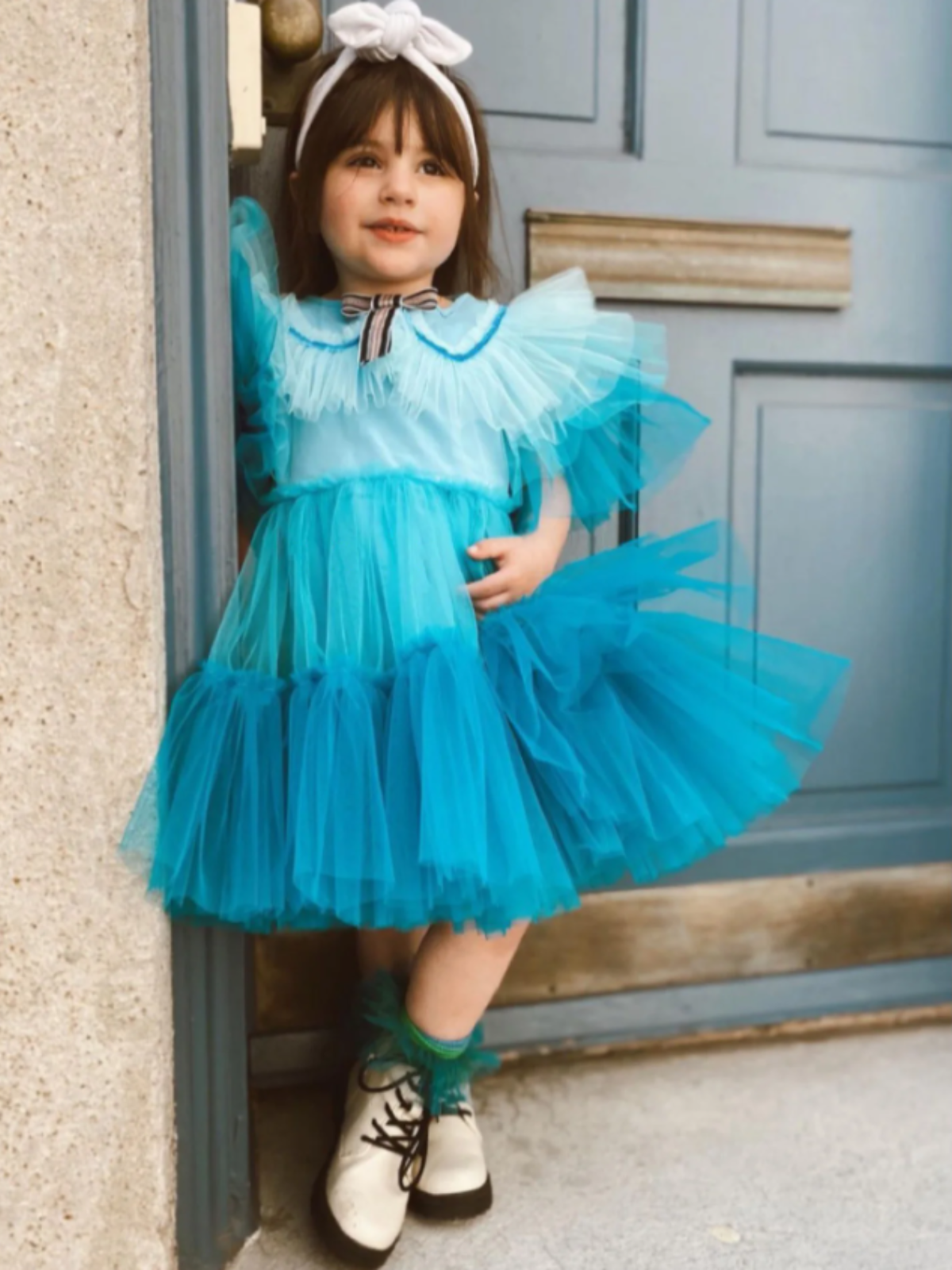 Mia Belle Girls Blue Tulle Dress | Girls Spring Dresses