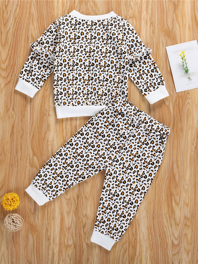 Baby Mini Leopard Print and Ruffles Long Sleeve Shirt And Legging Set