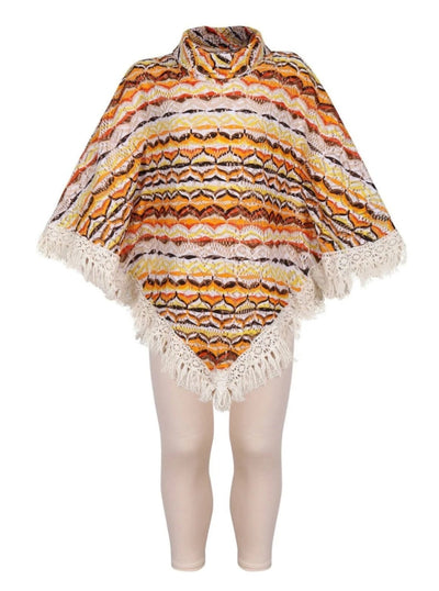 Girl Knit Turtle Neck Crochet Tasseled Poncho - Mia Belle Girls