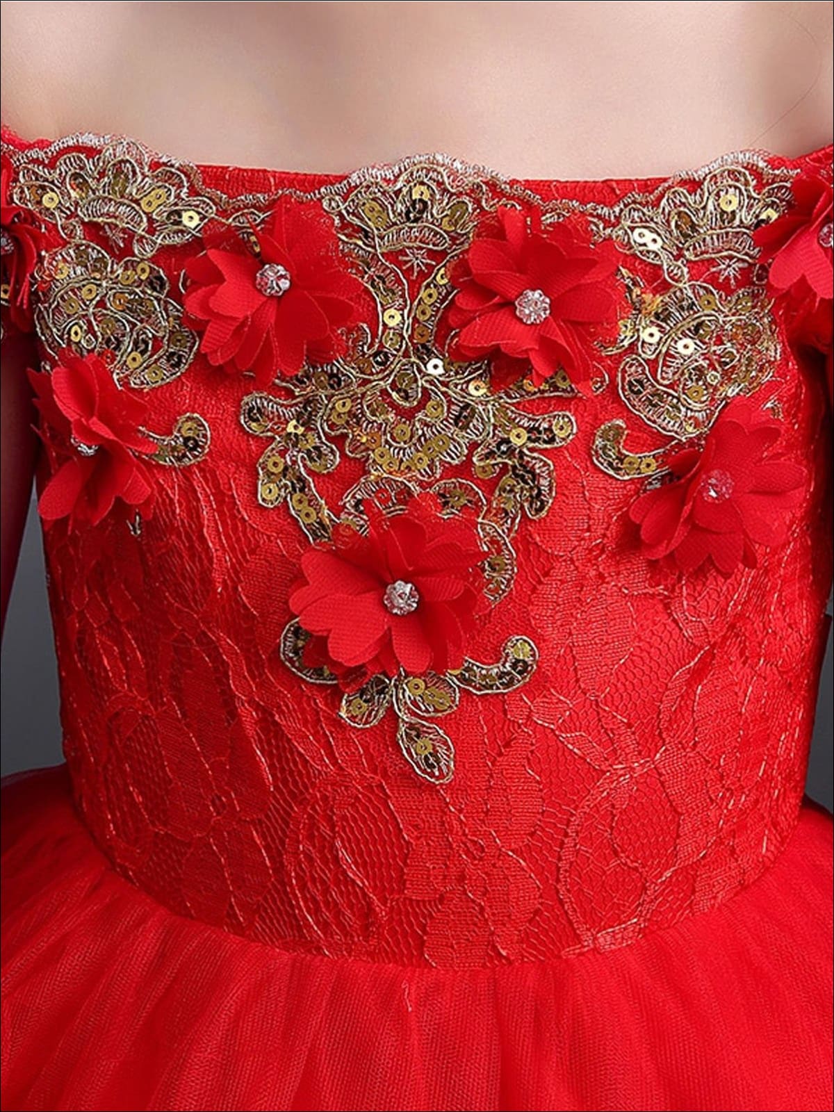 Girls Formal Dresses | Sequin Embellished Off Shoulder Princess Gown