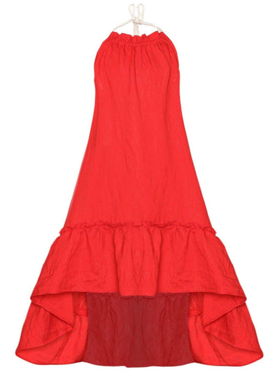 Girl Sleeveless Halter Strap Hi-Low Ruffle Maxi Dress - Girls Spring Casual Dress