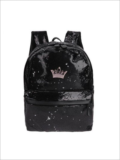 Girls 15 Sequined Backpack with Crown Applique - Black - Girls Backpack