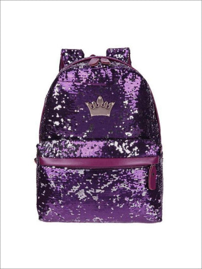Girls 15 Sequined Backpack with Crown Applique - Purple - Girls Backpack