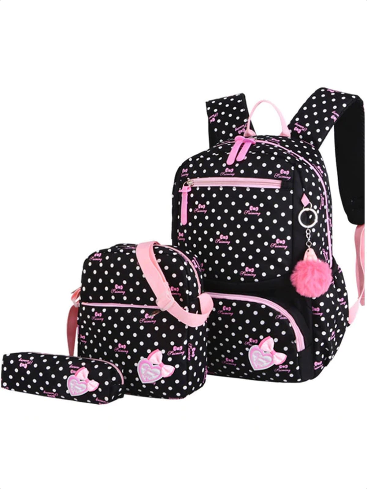 Girls School Waterproof Polka Dot 3pc Backpack Set - School Accessories - Mia Belle Girls