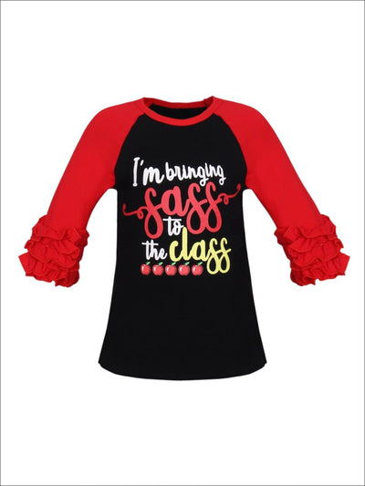 Girls 1st Day of School 1st Day of School Red & Black Long Ruffled Sleeve Bringing Sass to the Class Printed Color Block Top - Girls 1st Day