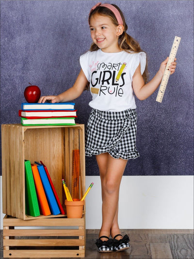 First Day of School | Girls Rule Top & Gingham Skort | Mia Belle Girls
