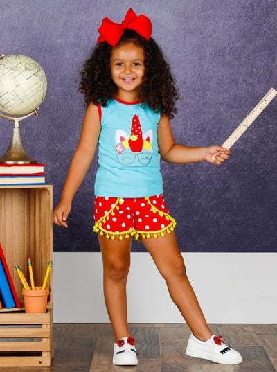 Girls First Day of School Top and Pom Pom Short Set - Mia Belle Girls