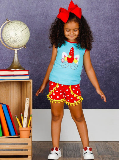 Girls First Day of School Top and Pom Pom Short Set - Mia Belle Girls