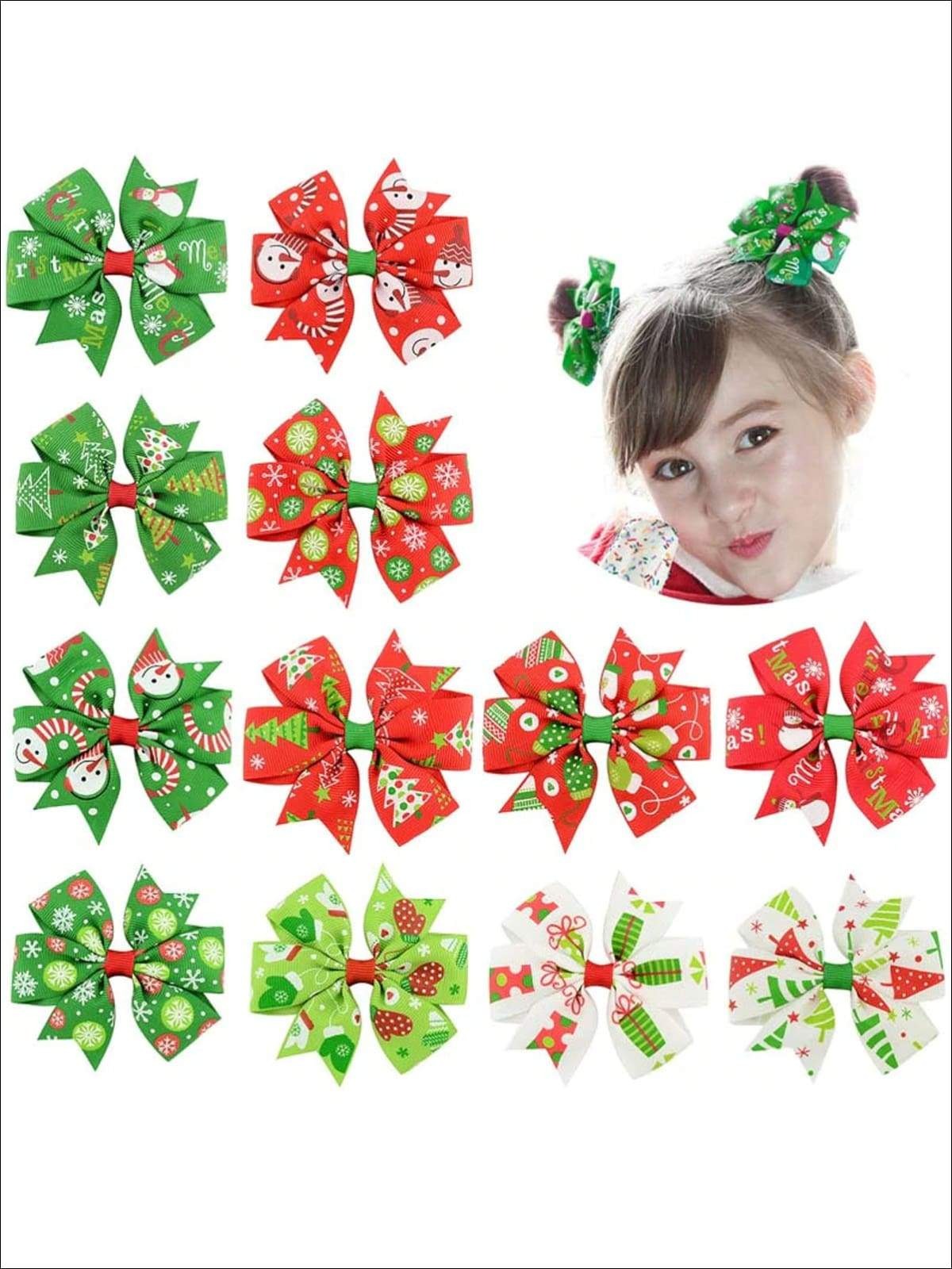Cute Christmas Accessories | Girls 3" Dovetail Ribbon Hair Clip Set