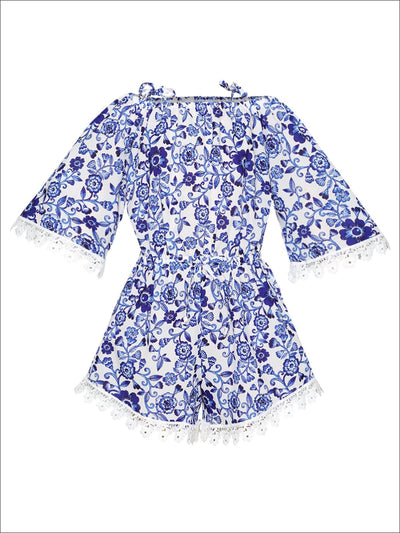 Toddler Spring Clothes | Girls Floral Tassel Hem Drawstring Romper
