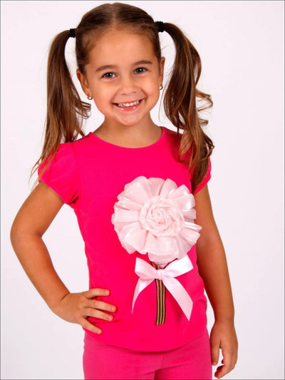 Toddler Spring Tops | Girls Pink Capped Sleeve Flower Applique Top