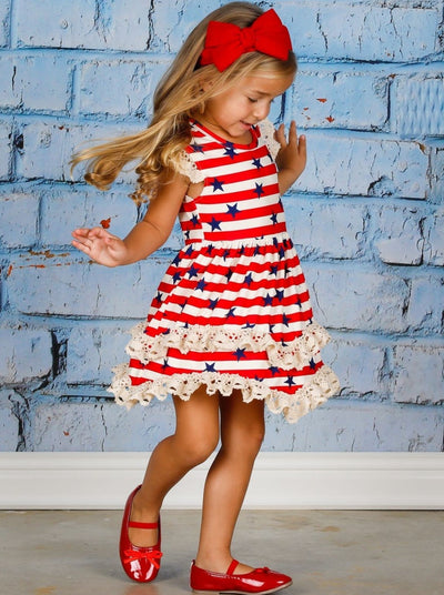 Girls 4th of July Outfits | Lace Tiered Ruffle Dress - Mia Belle Girls