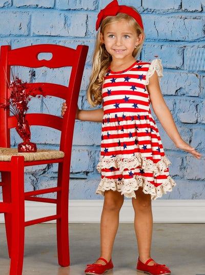 Mia Belle Girls Lace Tiered Ruffle Dress | 4th of July Outfits 
