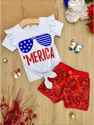 Mia Belle Girls Merica Top and Sequin Shorts Set | 4th of JulySets