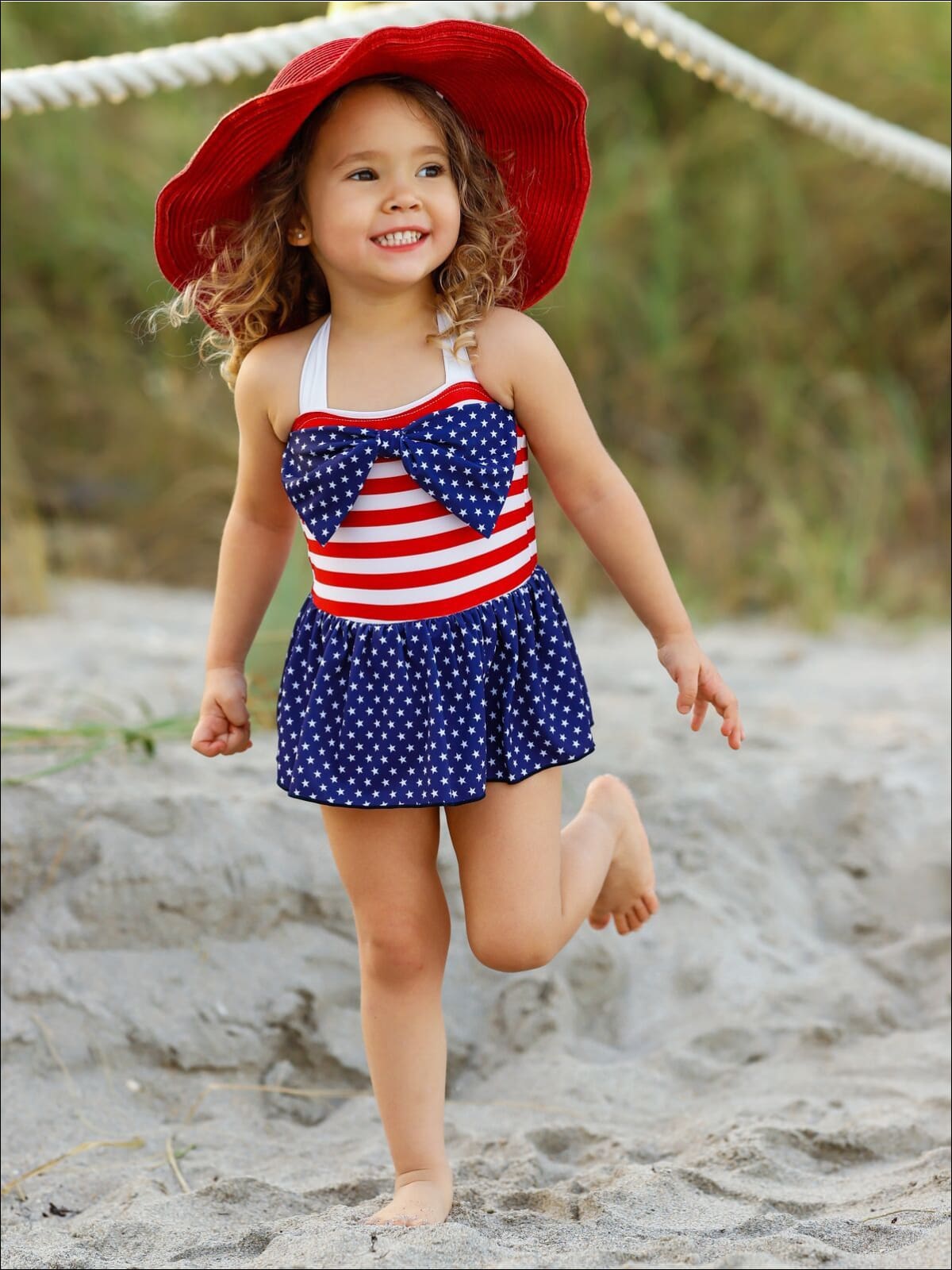 Girls 4th of July Themed Skirted One Piece & Two Piece Swimsuit with Matching Headband (2 styles) - Girls Swimsuit