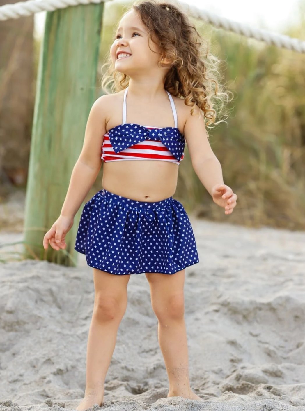 Girls 4th of July Themed Skirted One Piece & Two Piece Swimsuit with Matching Headband (2 styles) - Girls Swimsuit