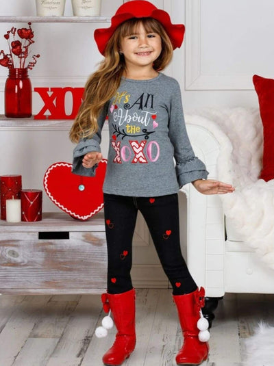 Girls All About the XOXO Ruffled Top & Heart Patch Jeans - Girls Fall Casual Set