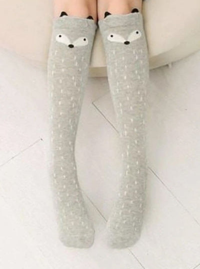 Girls Animal Knee Socks - Grey Fox / 3-7 Years - Girls Accessories