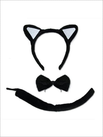 Girls Animal Print Headband with Matching Tail & Bow Tie - Black - Girls Halloween Costume