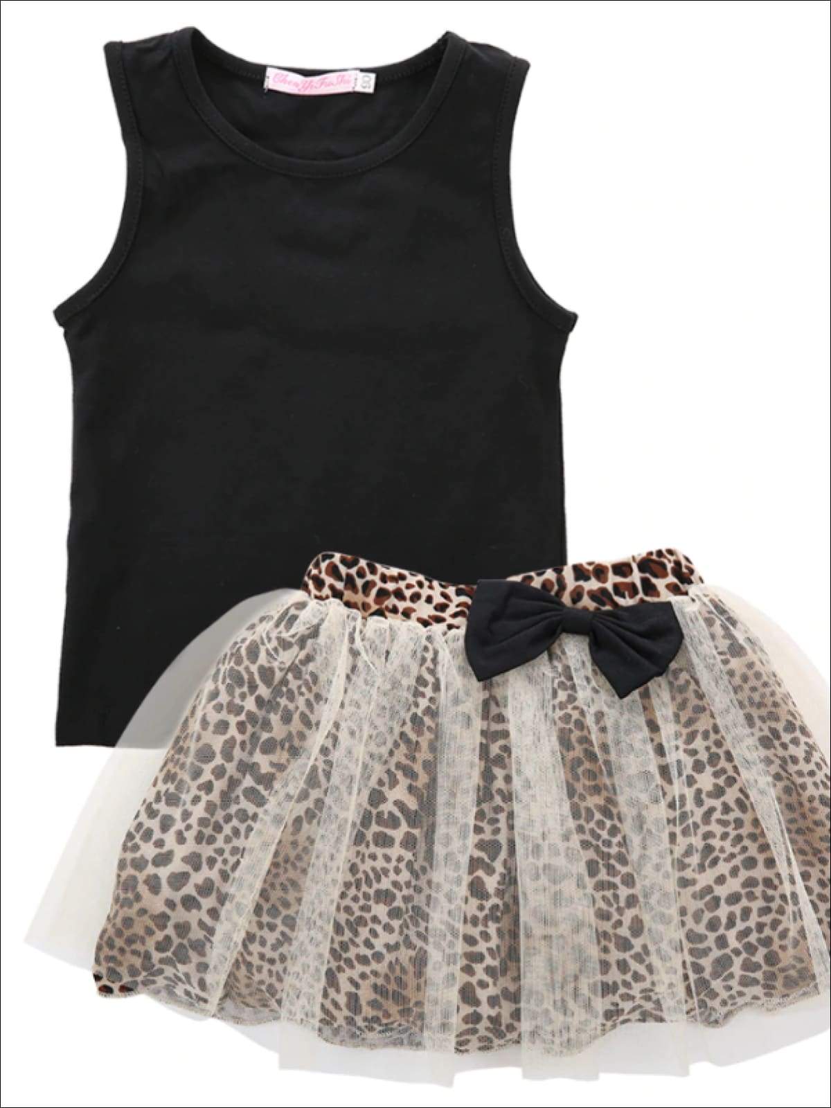 Kids Casual Outfits | Girls Black Tank Top & Leopard Tutu Skirt Set