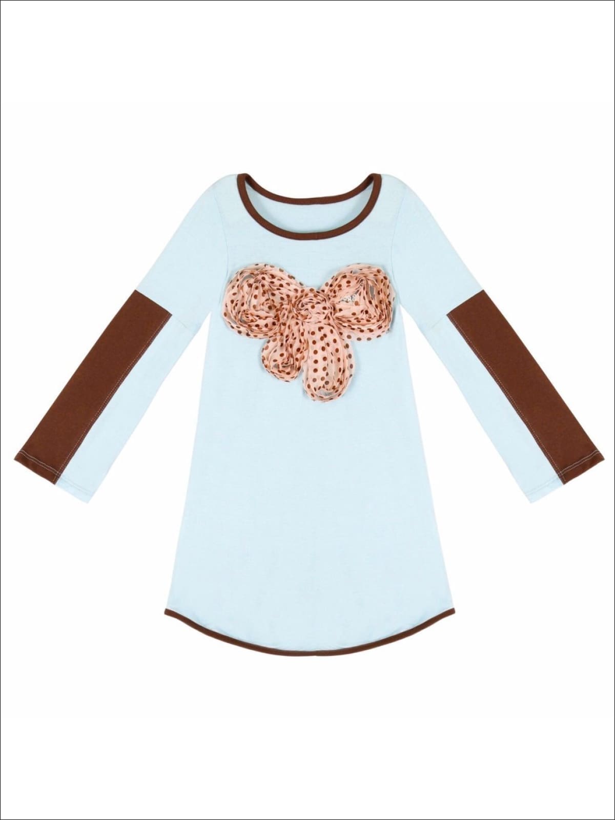 Girls Baby Blue Tunic with Dotted Bow Applique - Girls Fall Top