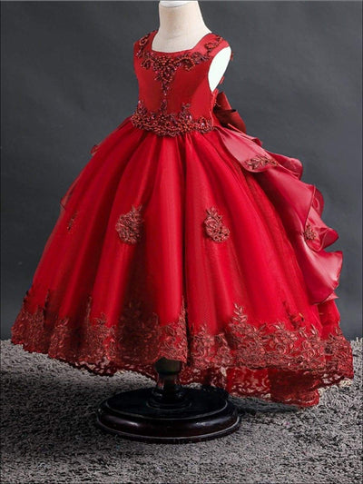 Girls Embellished Gowns | Beaded Lace Applique Ruffled Holiday Dress