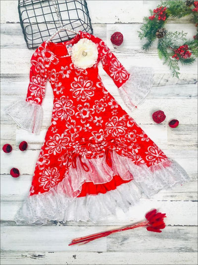 Winter Dressy Dresses | Girls Lace Hi-Lo Drawstring Ruffled Dress
