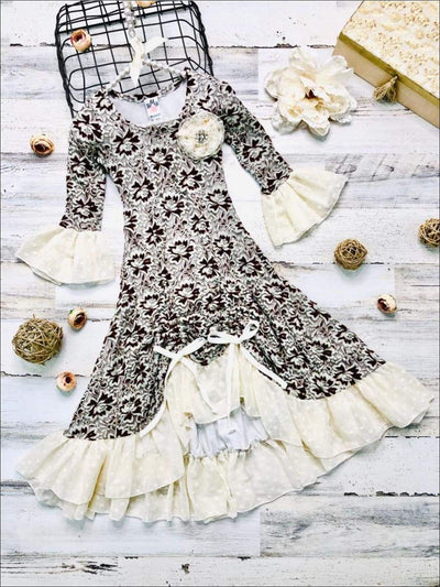 Cute Outfits For Girls | Abstract Floral Hi-Lo Drawstring Ruffle Dress