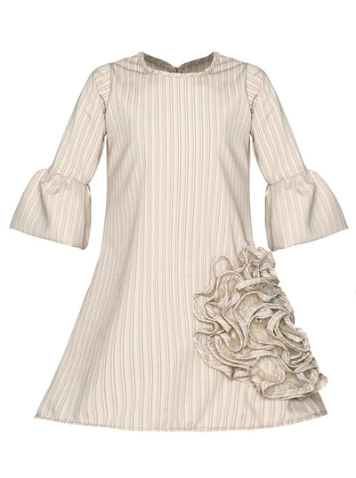 Girls Bell Sleeve Side Ruffled Flower Dress - Taupe / 2T/3T - Girls Fall Casual Dress