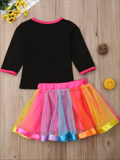 Girls Black Best Friends Twinning Rainbow Print Long Sleeve Top & Tutu Skirt Set - Girls Fall Casual Set
