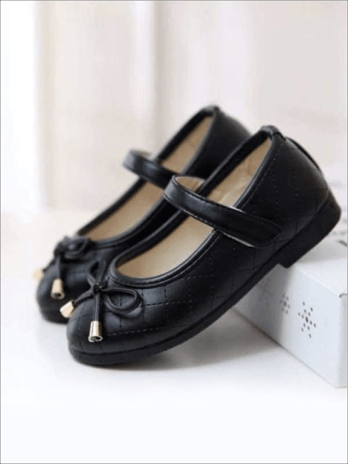 Kids Shoes By Liv & Mia | Girls Black Bow Slip On Quilted Flats Shoes