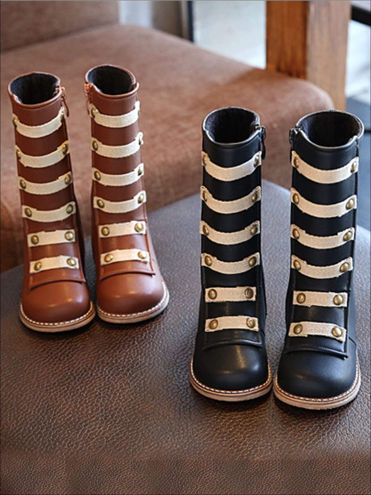 Girls Black & Brown Military Style Boots - Girls Boots