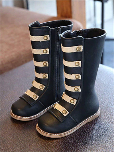 Girls Black & Brown Military Style Boots - black / 6.5 - Girls Boots
