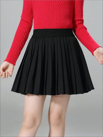 Girls Black High Waist Pleated Skirt - Girls Spring Skirt