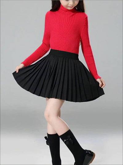 Girls Black High Waist Pleated Skirt - Black / 3T - Girls Spring Skirt