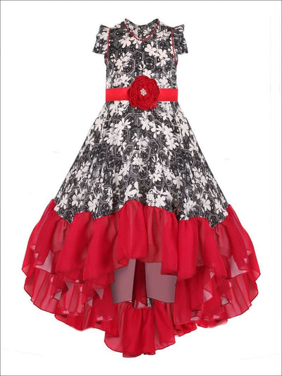 Girls Black & Red V-Neck Hi-Lo Dress - Girls Fall Dressy Dress