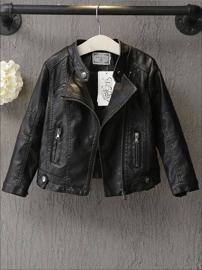 Girls Black Synthetic Leather Moto Jacket - Black / 3T - Girls Jacket