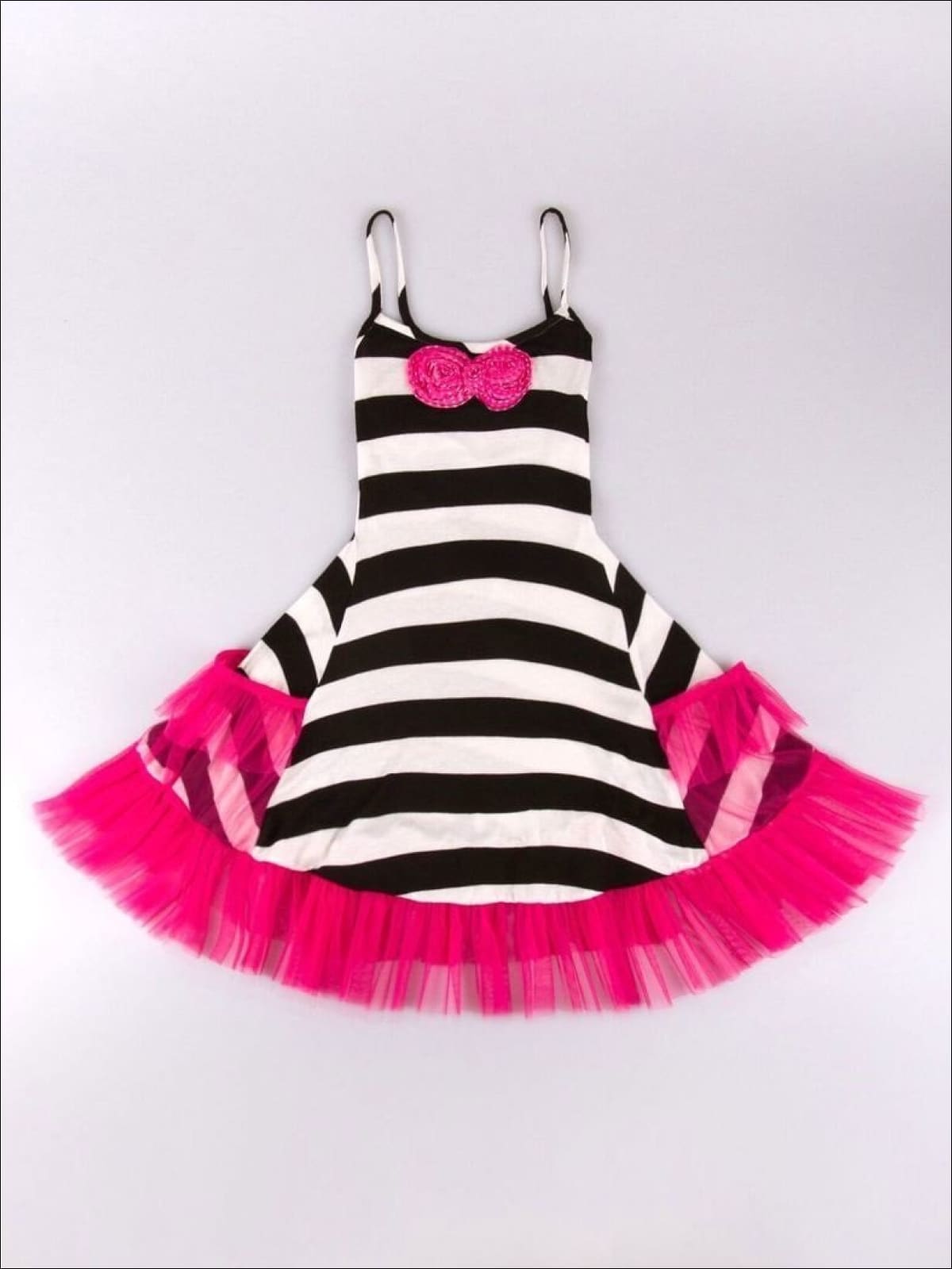 Girls Black / White Stripe Dina Spaghetti Strap Pocket Dress
