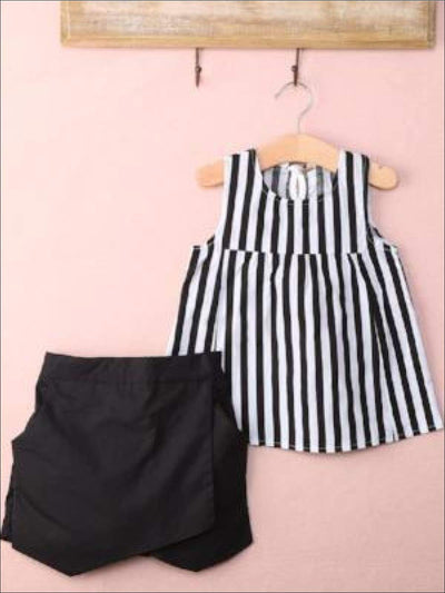 Toddler Spring Outfits | Girls Striped Ruffle Top & Black Skort Set