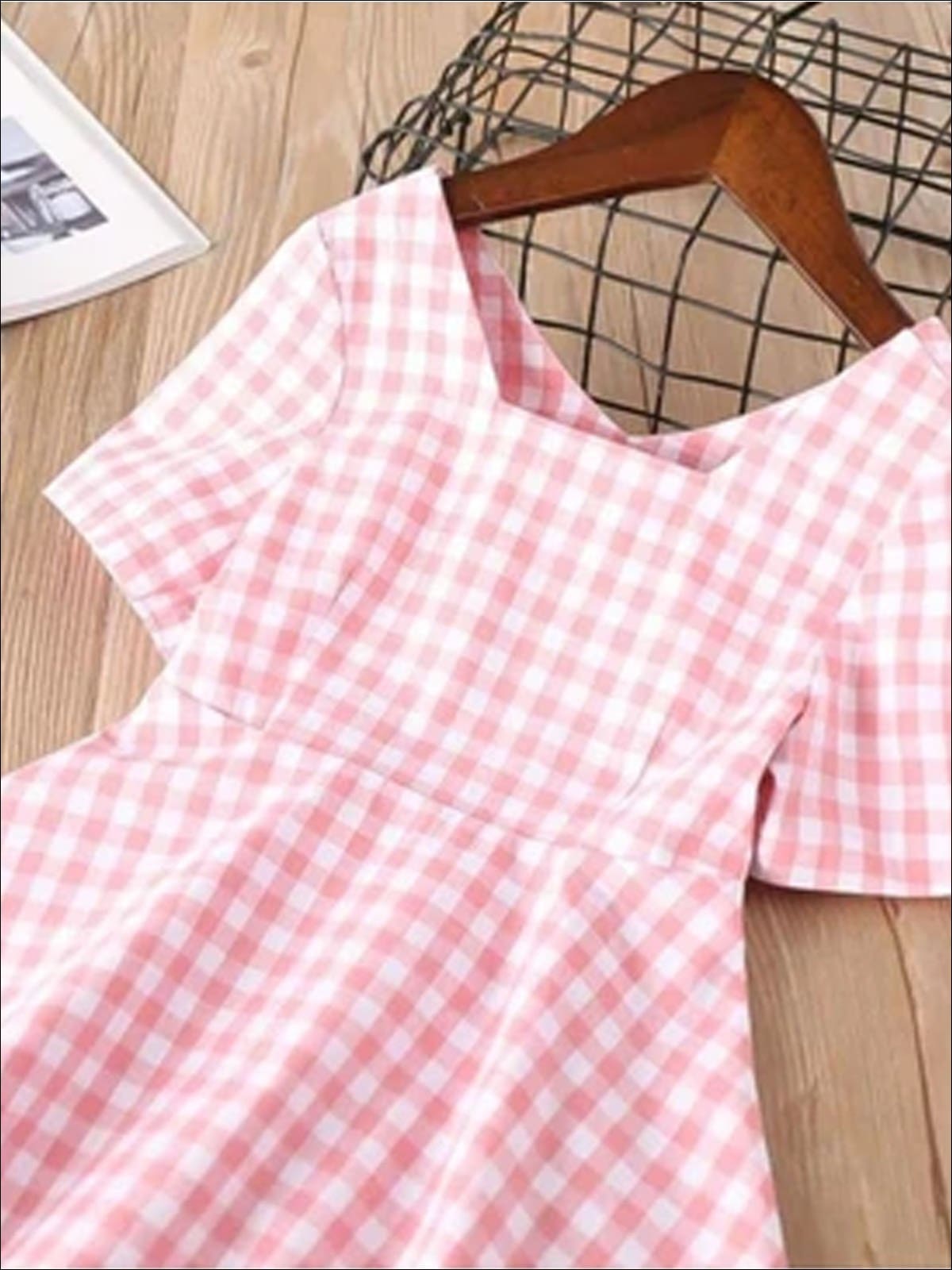 Girls Blue and White Gingham Print Bow Back Dress - Girls Spring Casual Dress